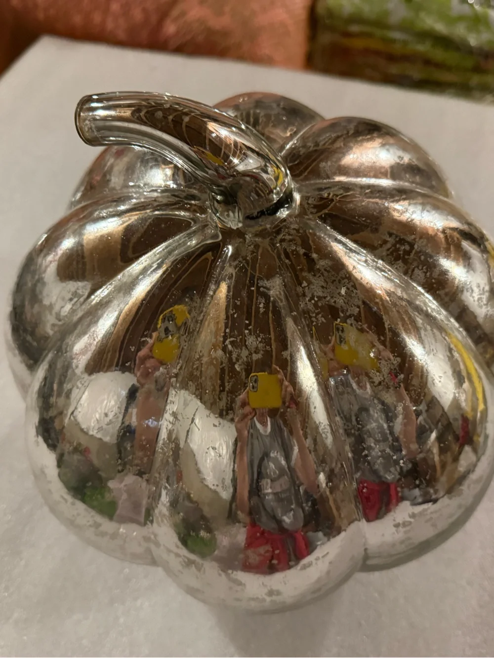 New Pottery Barn Silver Antique Mercury Glass Pumpkin Luminary, Large, #1